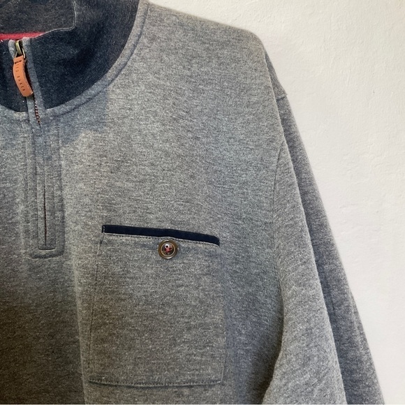 Ted Baker London 1/4 Zip Pullover Sweater Leather Trim Grey Size 7 - Picture 7 of 14